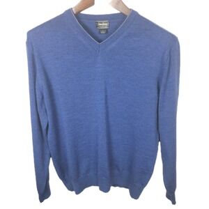 Neiman Marcus Merino Wool Sweater Mens Large Medium Blue V-Neck Casual Career